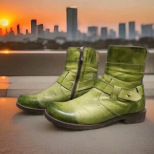 JAFA Leather Ankle Boots Sz EU 40 US 9 Women Kiwi Green Boots Side Zip